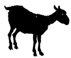 A sheep stands in profile, shown as a simple black silhouette.