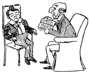 A man reads aloud from a big book while Jim sits with eyes closed.