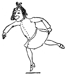 Matilda skips along cheerfully, skirt swinging, on her way somewhere.
