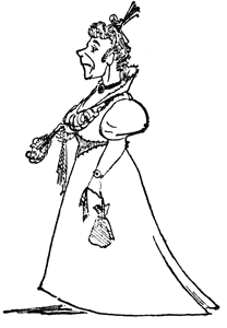 Matilda's Aunt walks off in an elegant gown, dressed for the theatre.
