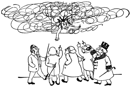 Matilda leans from a smoke-filled window shouting, while people below look up unmoved.