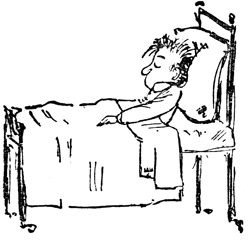 William Coutts sits up in bed, looking poorly with a glass beside him.