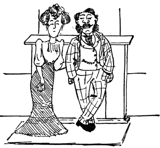 Lord Lundy's aunt and her husband stand together by a fireplace.