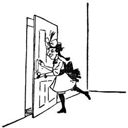 Rebecca dashes to slam a door shut, ribbon flying behind her.