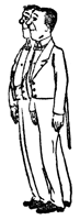 A footman in formal dress stands stiffly at attention.