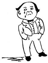 A scowling man presses a hand to the back of his head, wincing.