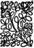 Curling black vines and leaf shapes swirl together in a decorative pattern.