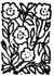 Stylised black flowers and leaves fill a small decorative rectangular border.