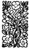 A single flowering plant with several blossoms and leaves stands in black and white.