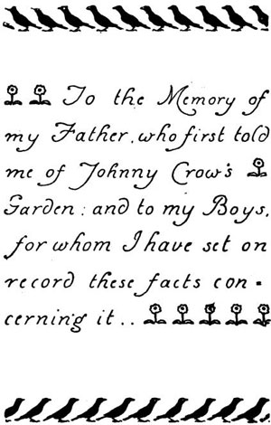 Rows of crows border the dedication page, framed above and below the printed text.