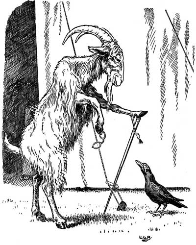 The Goat stands over Johnny Crow, pointing a stick toward his throat.