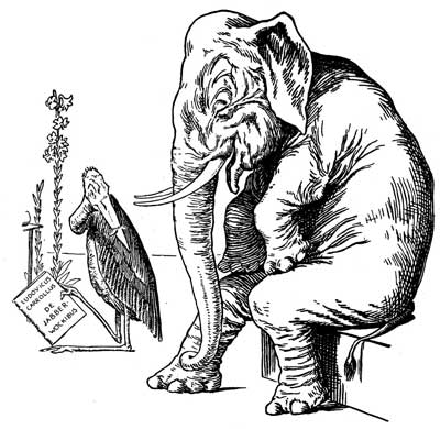 The Elephant sits on a stool, listening to a stork read from a book.