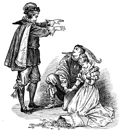 The lovers kneeling to receive Don Pedro