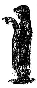 A ragged, hooded figure stands with one hand raised, finger pointing ahead.