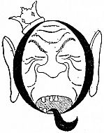 An angry, crowned king's face with clenched teeth forms a decorative letter Q.